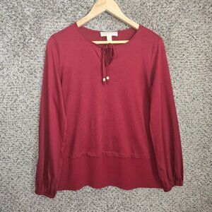 Michael Kors Top Womens‎ Medium Burgundy Keyhole Neck Tie Long Sleeve Blouse